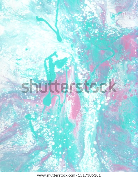 Elegant abstract fluid art painting background acrylic pouring technique pink turquoise and white - Illustration.