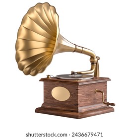 Elegant antique gramophone with a golden horn isolated on a white background, 3d render