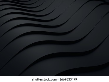 Elegant Black Background With Flowing Lines. Minimal Geometric Curve Dynamic Shapes Composition. Wavy Background Abstract Papercut Decoration 3D Rendering