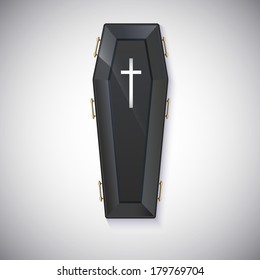 Elegant Black Coffin With Glare And Yellow Handles