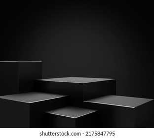 
Elegant black cube stand for product placement mockup. Dark podium exhibition scene background. Minimal box platform showroom with spot light. 3d render. - Powered by Shutterstock