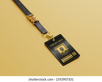 Elegant Black Gold ID Card With Lanyard 3D Illustration