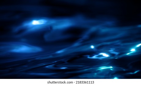 Elegant Blue Water Surface Background. Abstract Motion Graphic Backdrop 3d Illustration Of Waving Waterline Or Calm Lubricant Oil As Esthetical Product Showcase And Artistic Landing Page Copy Space.