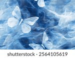 Elegant butterfly Shibori design, showcasing a minimalist and symmetrical tie-dye pattern, textile, fabric designs, and nature-inspired art with a touch of traditional craftsmanship