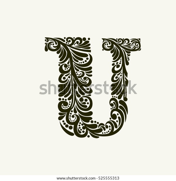  Elegant  Capital  Letter  U  Style Baroque Stock Illustration 