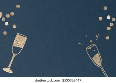 Elegant celebration background with champagne glasses and confetti. Champagne and confetti create a festive background. Elegant party invitations. Golden champagne celebration on blue background. - Powered by Shutterstock