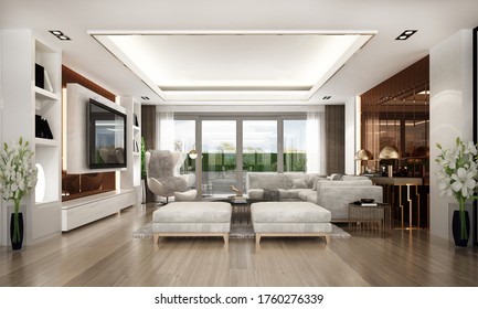 Elegant Comfortable Luxury Living Room Interior Stock Illustration 