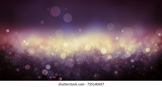 Elegant Dark Purple And Gold Bokeh Lights Background, Falling Rain Or Blurred Falling Snowflakes In A Classy Yellow Striped Center And Black Border Design