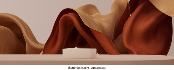 Elegant Floating Brown Textile In Air, Cloth Dynamic Abstract Product Display Background, Fabric Fly 3d Rendering