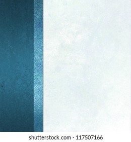 elegant formal background with light blue white background parchment paper with ribbon  striped side bar border of blue color with vintage grunge background texture and copy space for brochure or menu