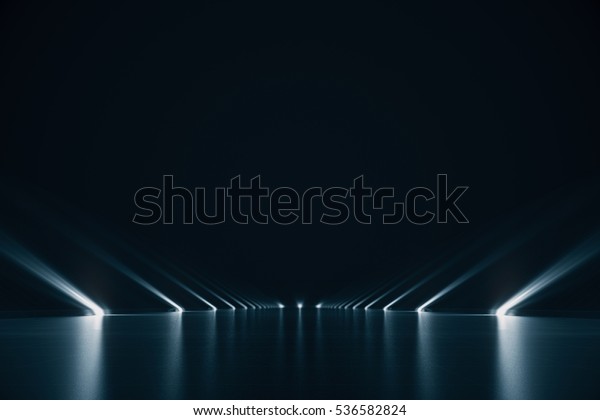 Elegant futuristic light and reflection with grid line background. 3D rendering.