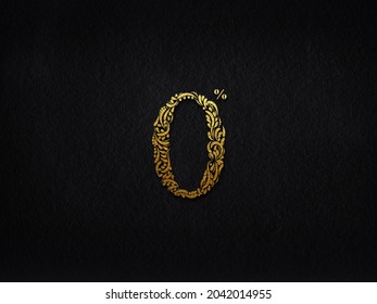 Elegant Golden Metal Numbers. 0. Gold Number Floral Text Effect. 3D.