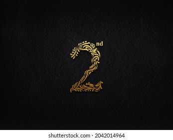 Elegant Golden Metal Numbers. 2. Gold Number Floral Text Effect. 3D.