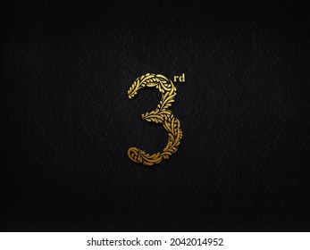 Elegant Golden Metal Numbers. 3. Gold Number Floral Text Effect. 3D.