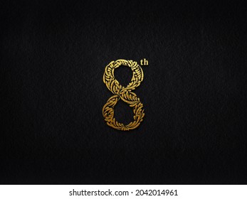 Elegant Golden Metal Numbers. 8. Gold Number Floral Text Effect. 3D.