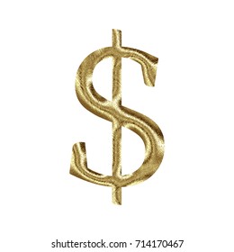 Elegant Golden Textured Dollar Sign Or Money And Price Symbol In A 3D Illustration With A Rich Gold Color Crosshatch Line Surface And Classic Font Isolated On A White Background With Clipping Path.