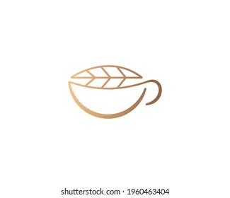 Elegant gradient a cup tea herbal tea mate of logo icon design in minimal style. Creative solid gold linear luxury sign mark logotype.