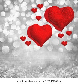 Elegant Grunge Silver, Gold, Purple, Pink, Red Valentines Heart Light Bokeh & Crystal Vintage Texture Background