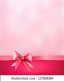 Elegant holiday background with gift pink bow and ribbon. Raster version