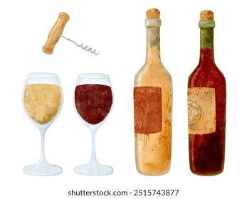 An Elegant Illustration Featuring Wine Bottles and Glasses Perfect for Celebration Events - Powered by Shutterstock