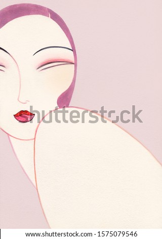 elegant lady, art- deco style. fashion illustration. watercolor painting
