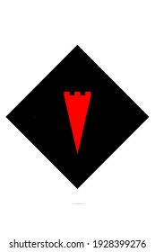 Elegant Logo, Solid Black Squares And Triangles Crowned In Red.