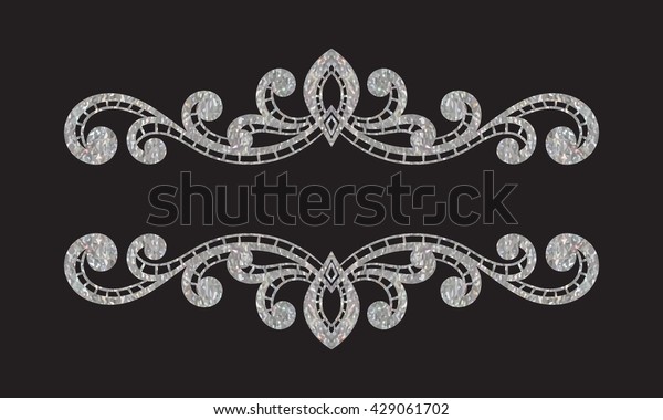 Elegant luxury vintage silver floral hand drawn\
decorative border or frame on black background. Refined vignette\
element for invitation, menu, postcard, greeting card. Raster copy\
of vector file.