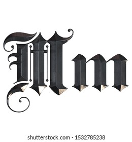 Elegant Medieval Gothic Letter M. 3d Rendering