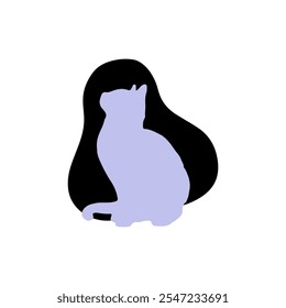 Elegant minimal cat silhouette in soft purple against black organic shape background. Perfect for pet brand logos, veterinary clinics, cat products, and modern animal-related designs.  - Powered by Shutterstock