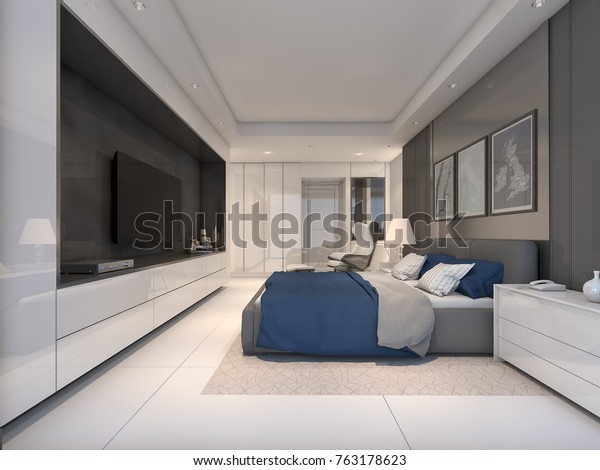 Elegant Modern Master Bedroom Design 3d Stock Illustration