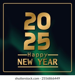 Elegant New Year Minimalism. Bold gold 2025 text with sleek typography is set against a dark green gradient background, framed with a thin gold border for a sophisticated and modern celebration design - Powered by Shutterstock