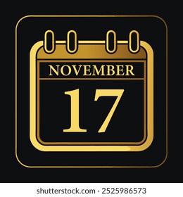 Elegant November 17 Calendar Icon in Gold on Black Background - Powered by Shutterstock