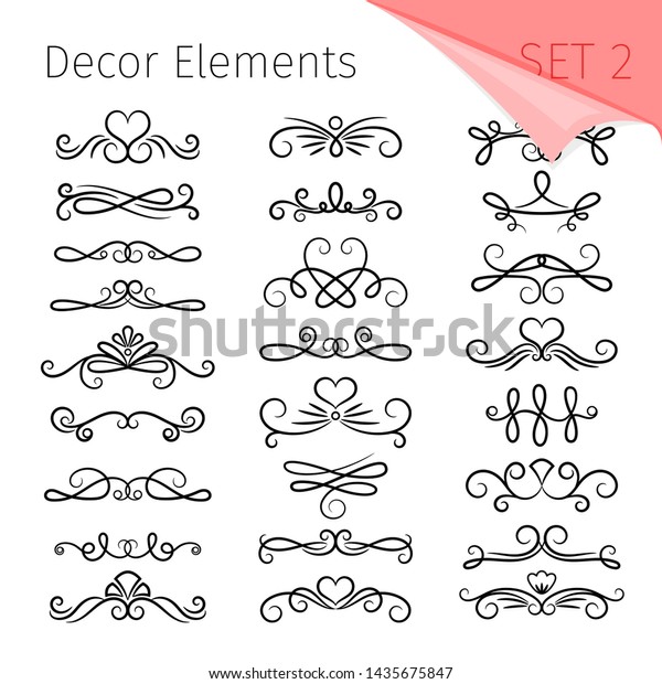 Elegant page dividers. Doodle floral scrolls\
or black line design swirls, decorative flourish element collection\
for page\
separating
