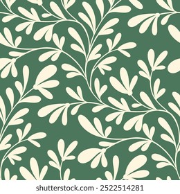 Elegant pattern featuring cream branches and leaves against a green background. - Powered by Shutterstock