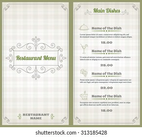 Elegant restaurant menu list with decorative elements on squared background  illustration - Powered by Shutterstock