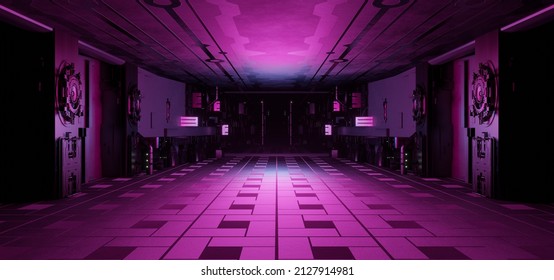 Elegant SciFi Corridor Hallway Hangar Interior Dark Grey Colors Sci Fi Background Industrial Lab Used For Presentations 3D Render