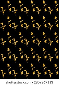 Elegant seamless floral scroll pattern featuring golden botanical ornaments on a deep black background. Inspired by classic ornamental motifs, this sophisticated repeating design adds a luxurious and timeless feel to any creative project. Perfect for fabric, wallpaper, wrapping paper, stationery, packaging, invitations, digital backgrounds, textiles, and home décor. The seamless tile format ensures smooth, continuous repetition for both print and digital use.