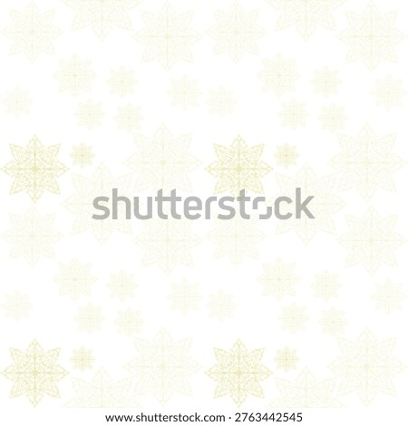 An elegant, seamless pattern featuring intricate golden and cream snowflakes mandala on a white background. This festive, minimalist design is perfect for holiday gift wrap, winter-themed textiles, and luxury Christmas branding.