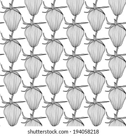 elegant seamless pattern with hand drawn decorative strawberries, design element. Healthy food background