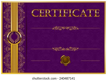 Elegant template of certificate, diploma with decoration of lace pattern, ribbon, wax seal, laurel wreath, place for text. Certificate of achievement, education, awards, winner. Illustration - Powered by Shutterstock