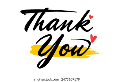 Elegant Thank You Calligraphy with Hearts and Brush Stroke Modern Thank You Card with Brushstroke and Heart Accents - Powered by Shutterstock