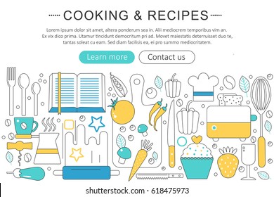  elegant thin line flat modern Cooking and kitchen recipes concept. Website header banner elements layout. Presentation, flyer and poster. - Powered by Shutterstock