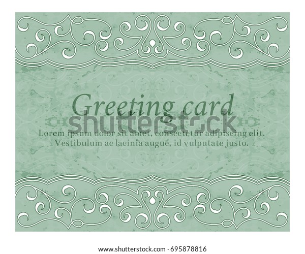 Elegant vintage\
greeting card with graceful ornament on green background. Design\
element for wedding invitation or announcement template, banner,\
postcard, save the date card.\
