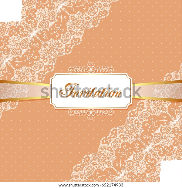 Elegant vintage wedding or birthday\
invitation template with lace corners.\
Illustration
