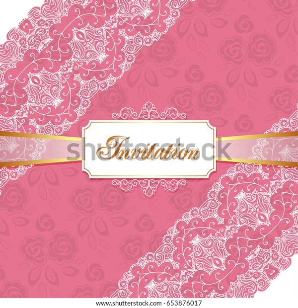 Elegant vintage wedding or birthday
invitation template with lace corners.
Illustration