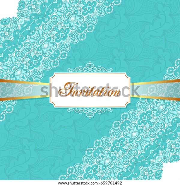 Elegant vintage wedding or birthday
invitation template with lace corners.
Illustration