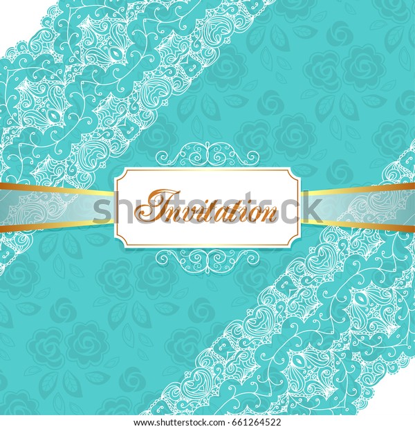 Elegant vintage wedding or birthday\
invitation template with lace corners.\
Illustration
