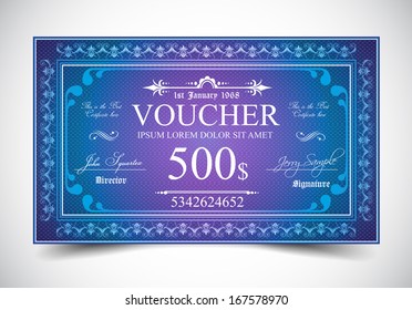 Elegant Voucher Design for 500, 250 or 100 dollars payment. - Powered by Shutterstock