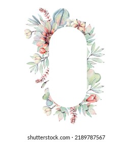 Elegant watercolor flowers oval frame. It can be used for wedding cards and invitations, mothers day and birthday card. It's perfect for valentines card, easter card. - Powered by Shutterstock