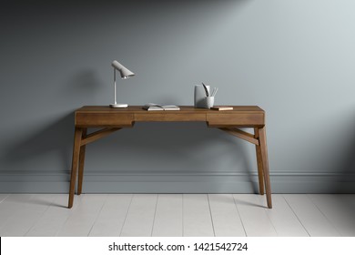 Elegant Wooden Retro Styled Working Desk - 3D Rendering